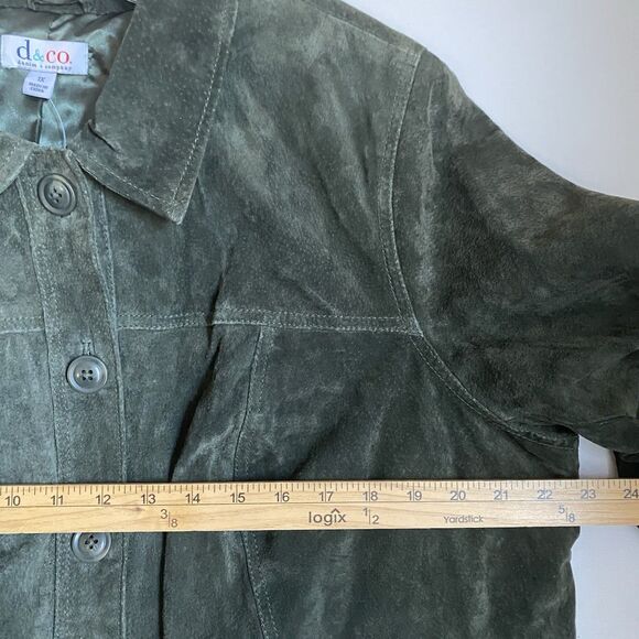 Denim&Co Suede Jacket Women XL Moss Green Button Up Cowgirl Grunge - Picture 5 of 12